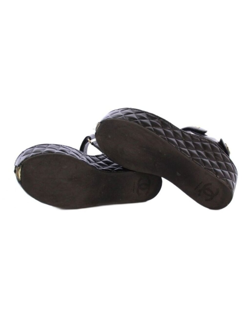 Chanel Sandals Shiny Calfskin Coco Mark Quilted Leather 38 C Black KH - Picture 6 of 9